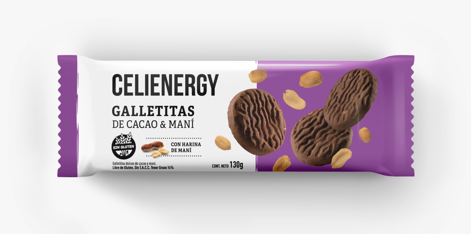 CELIENERGY SIN GLUTEN GALLETITAS CACAO Y MANI 130 G - Caja x 15u