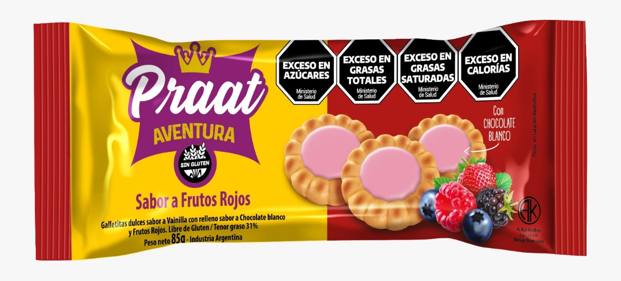 PRAAT SIN GLUTEN GALLETITAS AVENTURA VAINILLA FRUTOS ROJOS 85 G. C x 20u