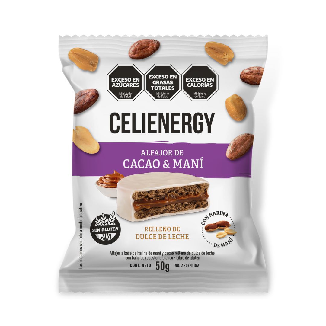 CELIENERGY SIN GLUTEN ALFAJOR CACAO Y MANI Display x 12u - CM 20
